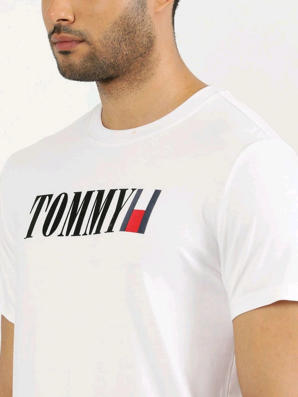 TOMMY HILFIGER White Round Neck Printed T-Shirt - White, S