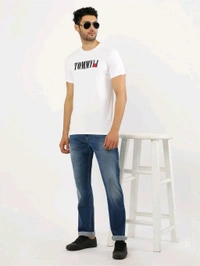 TOMMY HILFIGER White Round Neck Printed T-Shirt - White, S