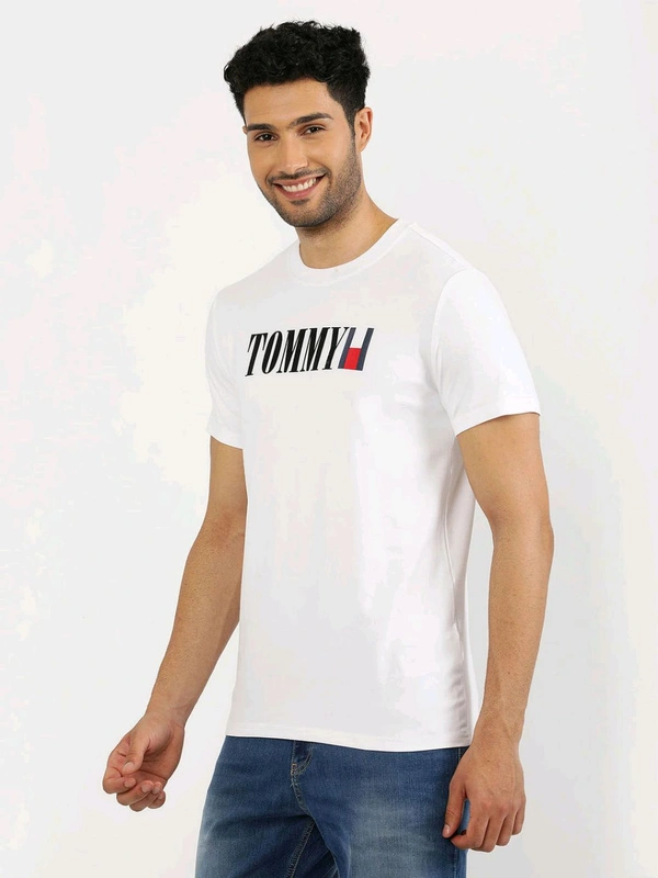 TOMMY HILFIGER White Round Neck Printed T-Shirt - White, S