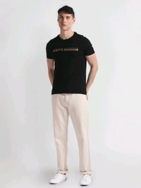 U.S POLO ASSN. Brand Print Pique T-Shirt - Black, XL