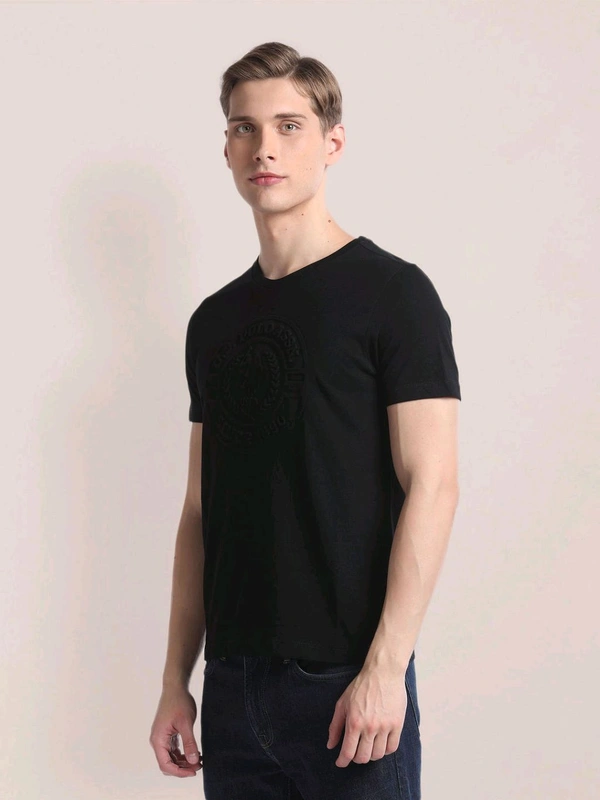 Self Design Slim T-Shirt - Black, XL