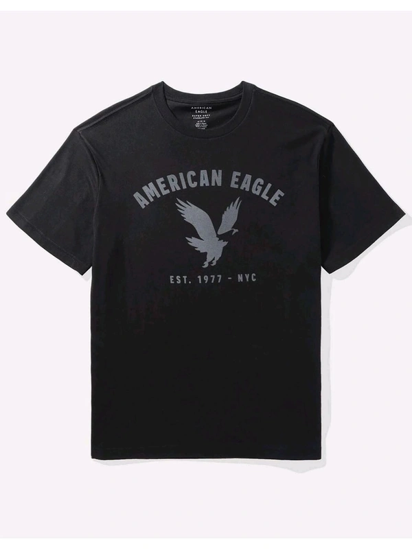 American Eagle Men Black Blended Fabric Graphic Printed Crew Neck T-Shirt - Black, S