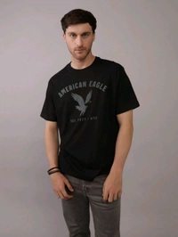 American Eagle Men Black Blended Fabric Graphic Printed Crew Neck T-Shirt - Black, S