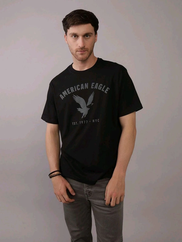 American Eagle Men Black Blended Fabric Graphic Printed Crew Neck T-Shirt - Black, S