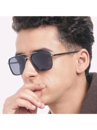 Zorva Premium Silver with Black Toned & Polarised Lens Square Sunglass for Men (52) - Black