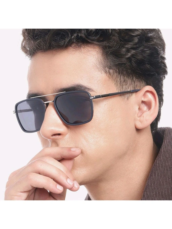 Zorva Premium Silver with Black Toned & Polarised Lens Square Sunglass for Men (52) - Black