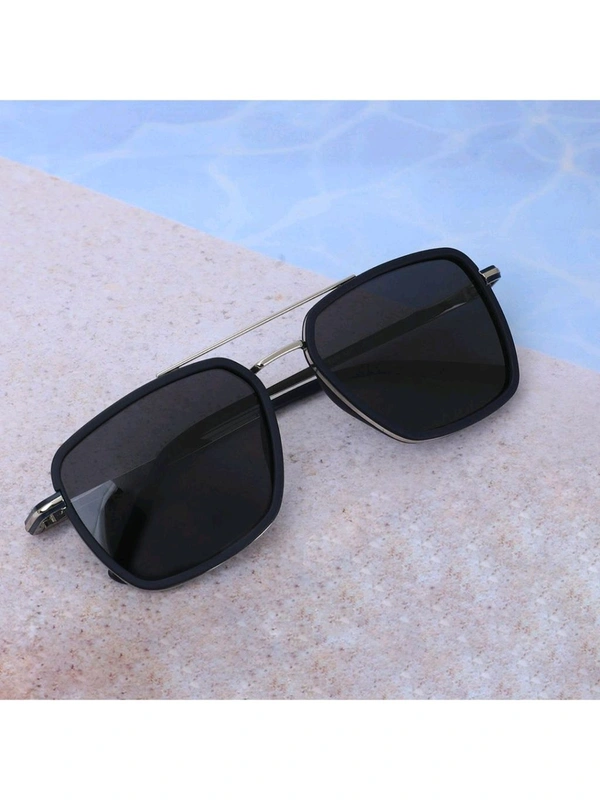 Zorva Premium Silver with Black Toned & Polarised Lens Square Sunglass for Men (52) - Black