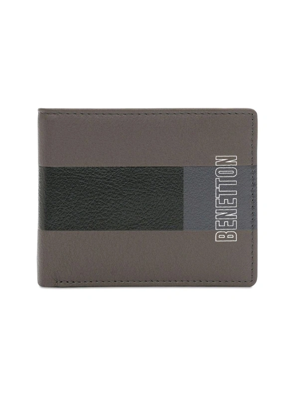 United Colors of Benetton Men Leather Global Coin Wallet - Grey