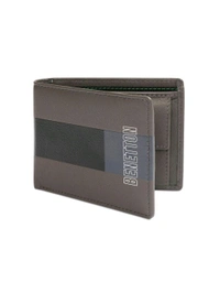United Colors of Benetton Men Leather Global Coin Wallet - Grey