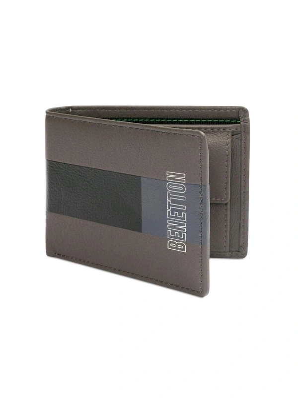 United Colors of Benetton Men Leather Global Coin Wallet - Grey