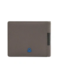 United Colors of Benetton Men Leather Global Coin Wallet - Grey