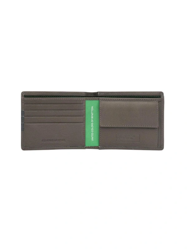 United Colors of Benetton Men Leather Global Coin Wallet - Grey