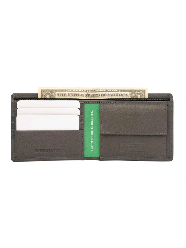United Colors of Benetton Men Leather Global Coin Wallet - Grey