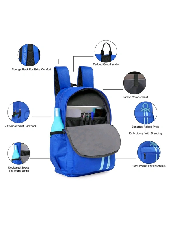 United Colors of Benetton Fiesco Unisex 14 Inch Laptop Backpack - Electric Blue