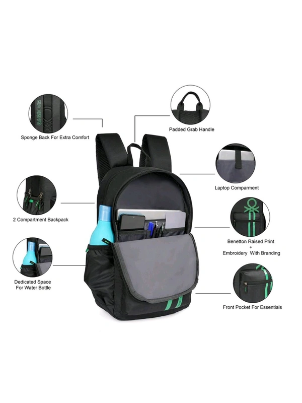 United Colors of Benetton Fiesco Unisex 14 Inch Laptop Backpack - Black