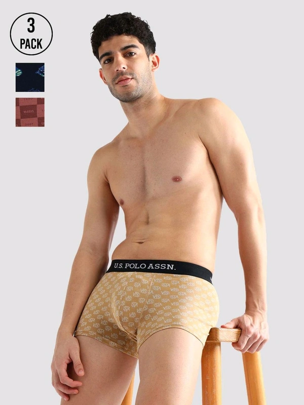 U.S POLO ASSN. Multi-Color Elasticized Waist Solid Oet14 Trunks (Pack of 3) - Husk, S