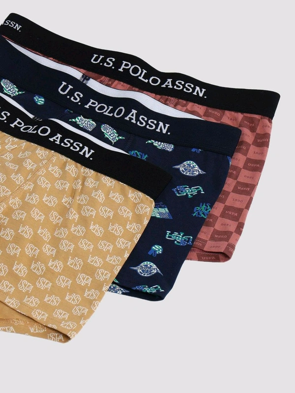 U.S POLO ASSN. Multi-Color Elasticized Waist Solid Oet14 Trunks (Pack of 3) - Husk, S