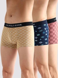U.S POLO ASSN. Multi-Color Elasticized Waist Solid Oet14 Trunks (Pack of 3) - Husk, L