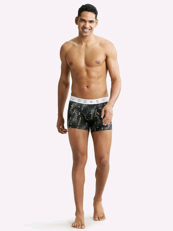 Jockey NY02 Men Super Combed Cotton Elastane Printed Trunk - Black - Mine Shaft, S
