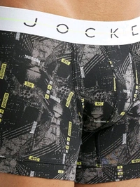 Jockey NY02 Men Super Combed Cotton Elastane Printed Trunk - Black - Mine Shaft, M