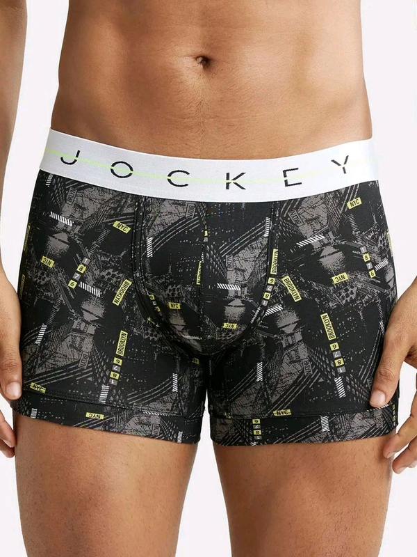 Jockey NY02 Men Super Combed Cotton Elastane Printed Trunk - Black - Mine Shaft, L