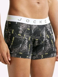 Jockey NY02 Men Super Combed Cotton Elastane Printed Trunk - Black - Mine Shaft, XL