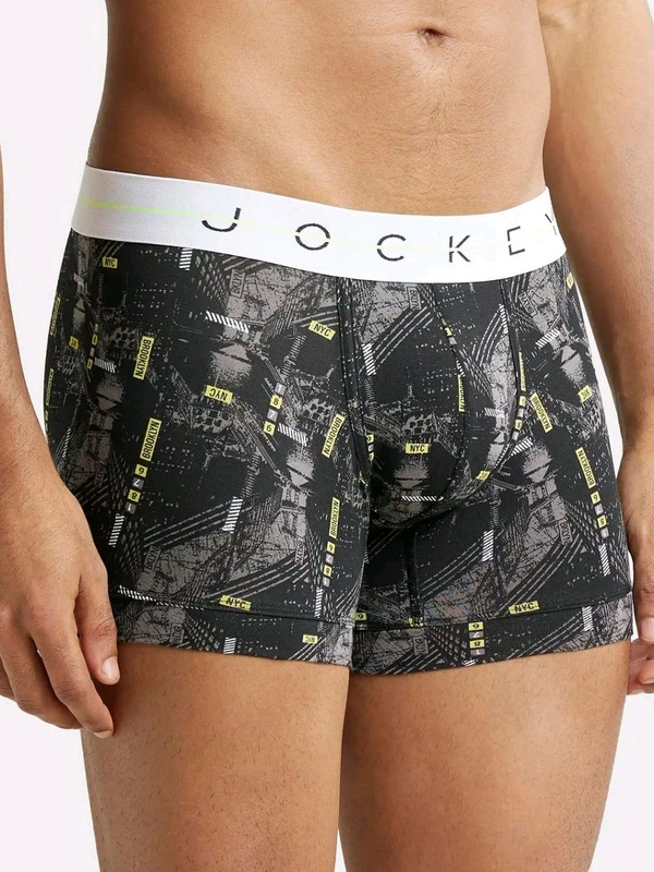 Jockey NY02 Men Super Combed Cotton Elastane Printed Trunk - Black - Mine Shaft, XL
