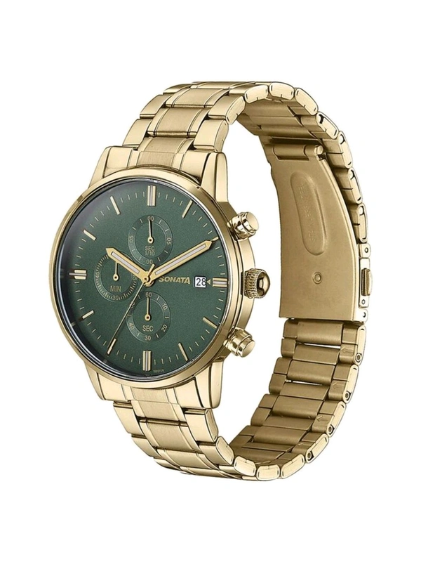 Sonata Men 2.O Green Dial Stainless Steel Watch
