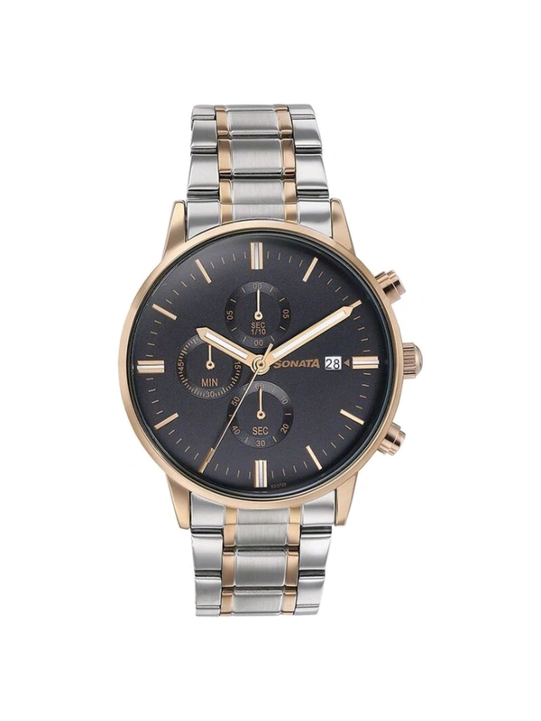 Sonata Men 2.O Black Dial Stainless Steel Watch