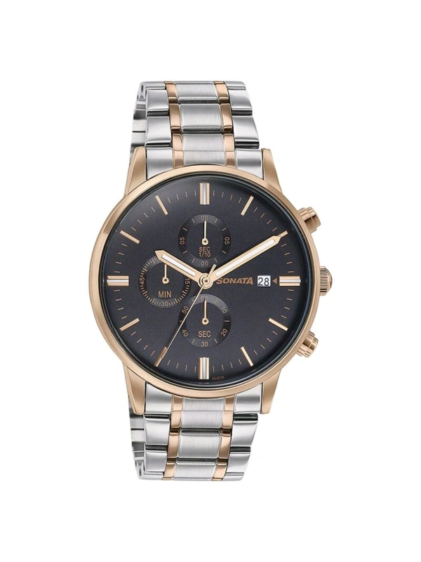 Sonata Men 2.O Black Dial Stainless Steel Watch