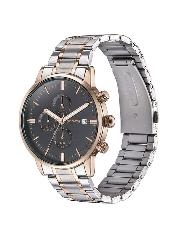 Sonata Men 2.O Black Dial Stainless Steel Watch