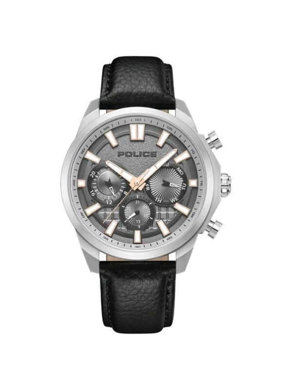 Police Men Grey Dial Leather Black Strap Analog Watch-