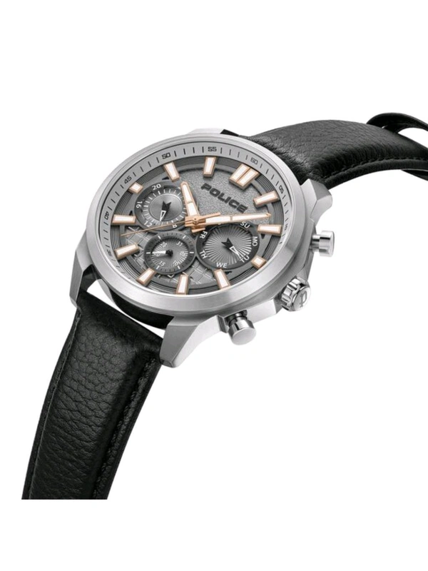 Police Men Grey Dial Leather Black Strap Analog Watch-