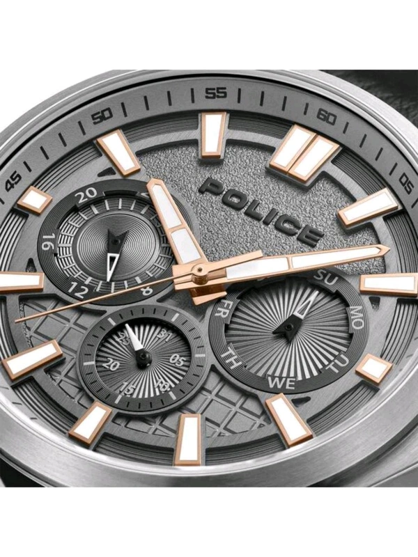 Police Men Grey Dial Leather Black Strap Analog Watch-