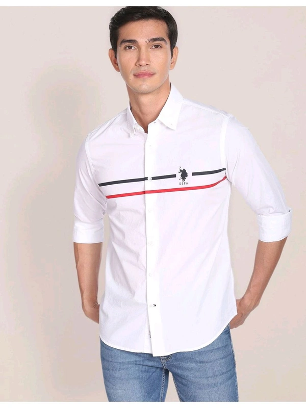 U.S POLO ASSN. Horizontal Stripe Cotton Casual Shirt - White, S