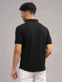 Parcel Yard Men's Black Self Design Shirt With Collar - Black, M
