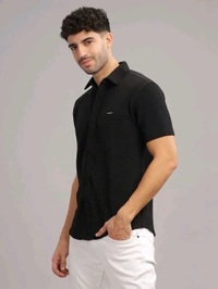 Parcel Yard Men's Black Self Design Shirt With Collar - Black, L
