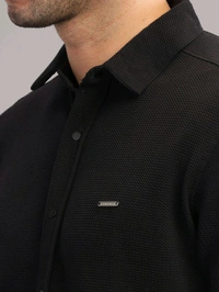 Parcel Yard Men's Black Self Design Shirt With Collar - Black, XL