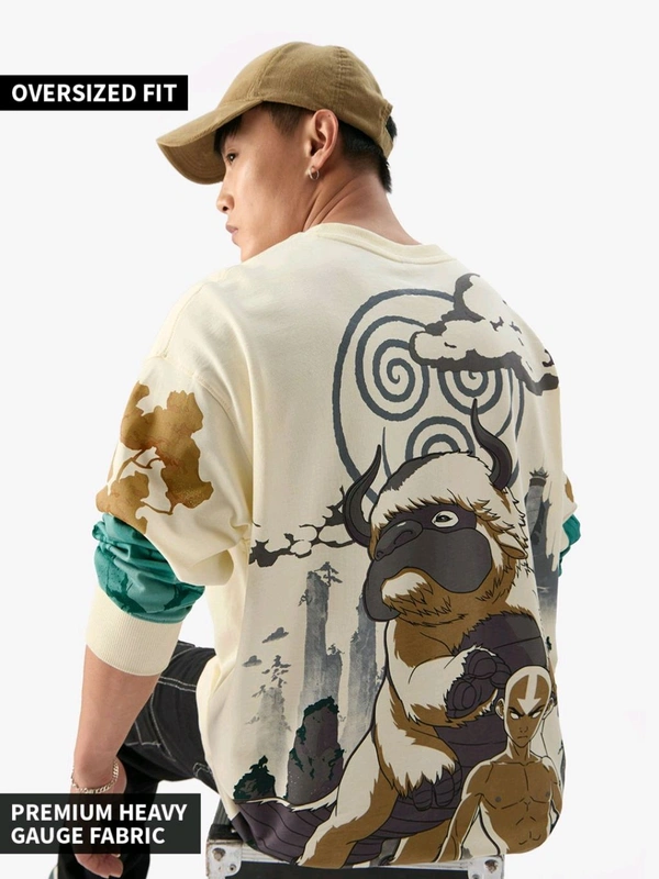 The Souled Store Official Avatar Aang And Appa Men Oversized Full Sleeve T-Shirts - Baja White, S