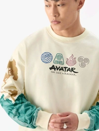 The Souled Store Official Avatar Aang And Appa Men Oversized Full Sleeve T-Shirts - Baja White, S
