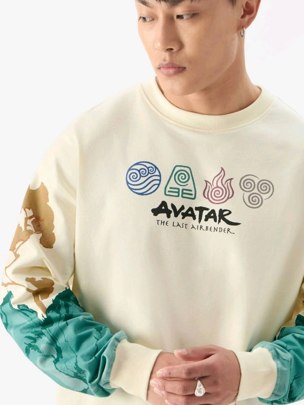 The Souled Store Official Avatar Aang And Appa Men Oversized Full Sleeve T-Shirts - Baja White, S