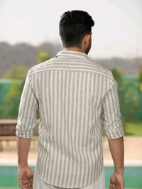 Zorva Men Sage Green Stripes Linen Shirt - Mercury, S