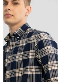 Snitch Navy Blue Checks Oxford Shirt - Jacarta, S