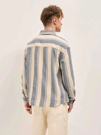 The Bear House Men Blue Cotton Relaxed Fit Casual Shirt - Baja White, XL