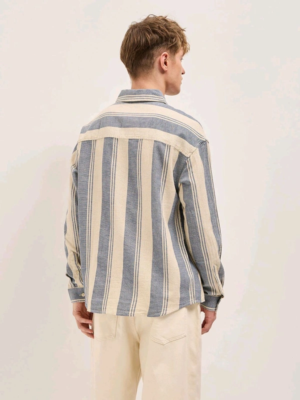 The Bear House Men Blue Cotton Relaxed Fit Casual Shirt - Baja White, XL