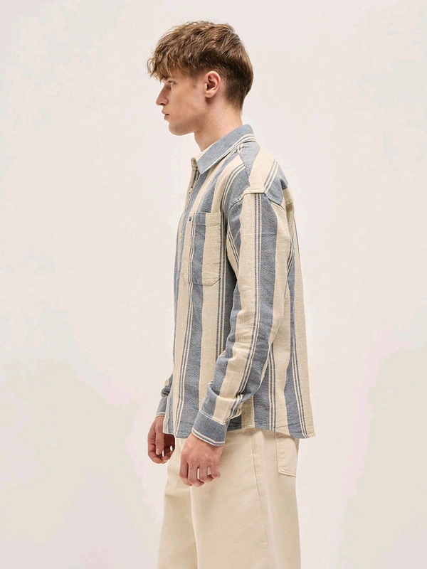 The Bear House Men Blue Cotton Relaxed Fit Casual Shirt - Baja White, XL