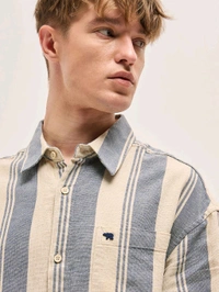 The Bear House Men Blue Cotton Relaxed Fit Casual Shirt - Baja White, XL