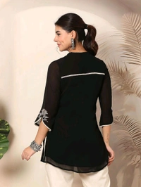  lakshita Embroidered Straight Chiffon Black Tunic for Women - Black, S