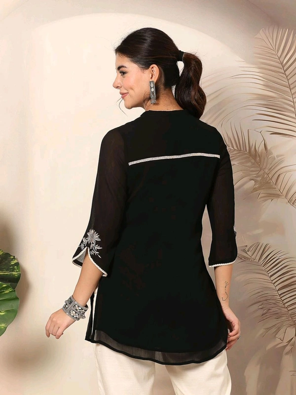  lakshita Embroidered Straight Chiffon Black Tunic for Women - Black, S