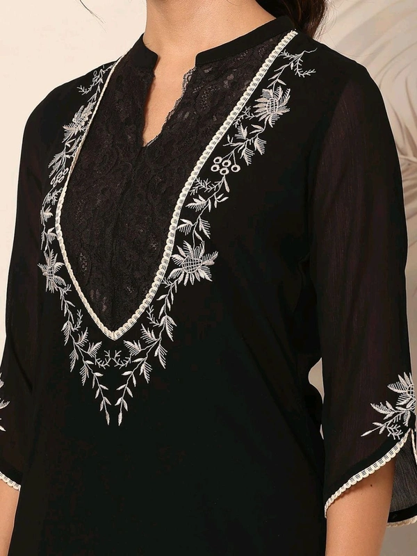  lakshita Embroidered Straight Chiffon Black Tunic for Women - Black, S